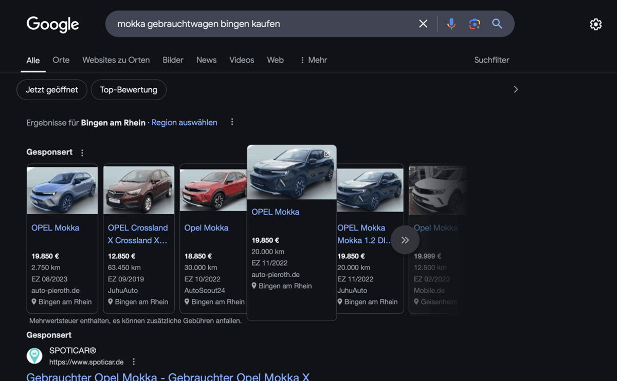 Google Vehicle Ads in der Google-Suche